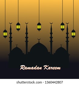 Ramadan Kareem Vector illustration with Mosque and Moon style, for Islamic Celebration, Banner, Greeting card and Eid mubarak