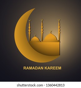 Ramadan Kareem Vector illustration with Mosque and Moon style, for Islamic Celebration, Banner, Greeting card and Eid mubarak