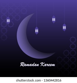 Ramadan Kareem Vector illustration with Mosque and Moon style, for Islamic Celebration, Banner, Greeting card and Eid mubarak