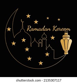 Ilustración Vector Ramadan Kareem, Mezquita Y Linterna. 