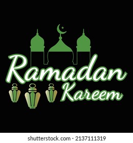 Ilustración vectorial Ramadan Kareem, Mezquita, Luna Y Linterna. 