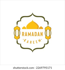 Ilustración vectorial Ramadan Kareem con silueta de mezquita, linterna y texto aislados en fondo blanco perfecto para tarjeta de bienvenida o tarjeta de invitación de fiesta iftar