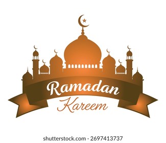 Ramadan Kareem, Vektorgrafik. Moschee Silhouette und Band Banner für islamischen Gruß.