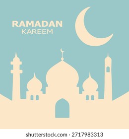 Ilustración vectorial de Ramadán Kareem con mezquita y luna creciente, fondo islámico de Festiva