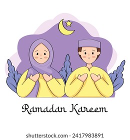 Ramadan Kareem vector illustration with Muslim couple illustration