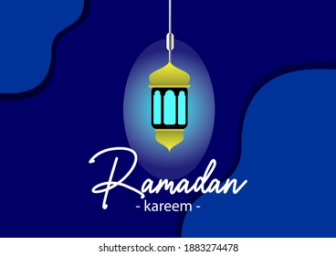 Ilustración vectorial Ramadan Kareem sobre fondo azul, perfecta para materiales promocionales, invitaciones corporativas.