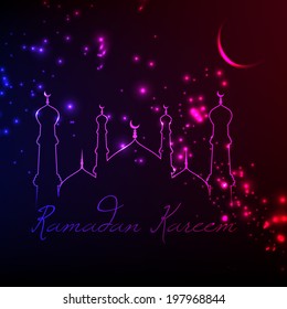  Ramadan Kareem  vector illustration with on shiny abstract neon background