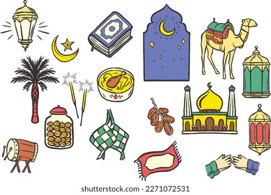 Ramadan kareem vector illustration set