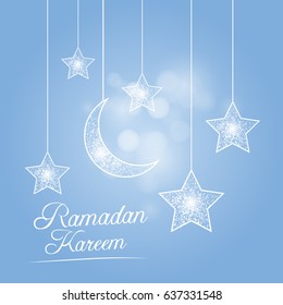 Ramadan Kareem Vector Illustration with shiny ornaments isolated on blue background