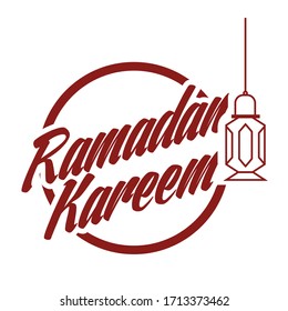 Ramadan Kareem vector illustration with simple typography and chandelier lamp silhouette can be used as ornament for Ramadan or Eid Mubarak greeting card 