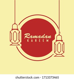 Ramadan Kareem vector illustration with simple typography and chandelier lamp silhouette isolated on light background can be used as ornament for Ramadan or Eid Mubarak greeting card