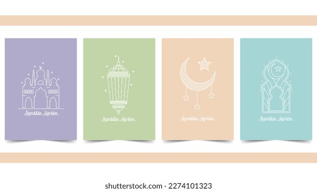 Ramadan Kareem vector illustration template with pastel color background. Islamic greeting card ramadan for social media template,Poster, media banner, wallpaper set