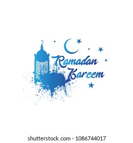 Ramadan kareem vector illustration with texture, mosque, and arabic lamp illustration