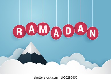 Ramadan Kareem vector Illustration using paper cut design style, can be use as greeting card items and background