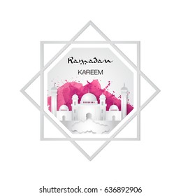 Ramadan Kareem Vector Illustration with Water Color Splash as Background. Arabic calligraphy