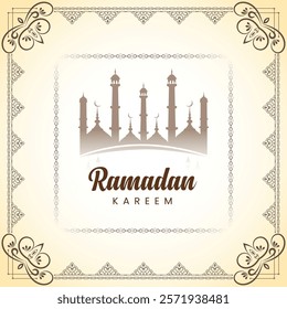 Ramadan kareem vector mosque and ramadan letteriing design