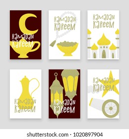 Ramadan kareem, vector muslim design, golden lanterns and mosque