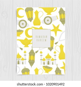 Ramadan kareem, vector muslim design, golden lanterns and mosque