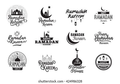 Ramadan kareem. Vector typographic design set with calligraphy and lettering. Usable for greeting cards, print and clothing.