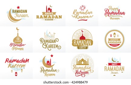  Ramadán kareem. Conjunto de diseño tipográfico vectorial de caligrafía y letras. Se puede usar para tarjetas de felicitación, impresión y ropa.