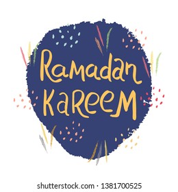 Ramadan Kareem vector typography. Textured heart on white background. Greeting Card, poster template. Happy and Holy Ramadan.
