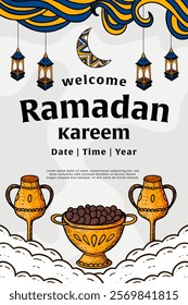 ramadan kareem vertical banner in hand drawn style design