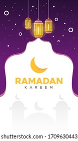 Ramadan Kareem vertical banner with lantern. Modern background concept.