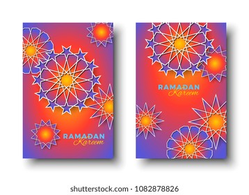 ramadan kareem vertical banners with text and arabic stars. vector illustration for greeting cards, posters, invitations, brochures, vouchers