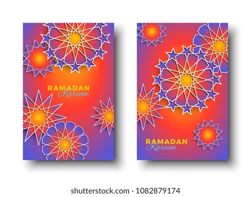 ramadan kareem vertical banners with text and arabic decor elements. vector illustration for greeting cards, posters, invitations, brochures, vouchers