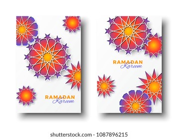 ramadan kareem vertical banners with text and arabic geometric stars. vector illustration for greeting cards, posters, invitations, brochures, vouchers