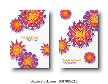 ramadan kareem vertical banners with text and arabic geometric stars. vector illustration for greeting cards, posters, invitations, brochures, vouchers
