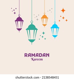 Plantilla de diseño de fondo de escritorio Ramadan Kareem.
Linterna de Ramadán con luces brillando a su lado.