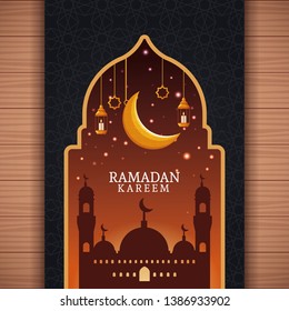 ramadan kareem with waning moon and islamic art