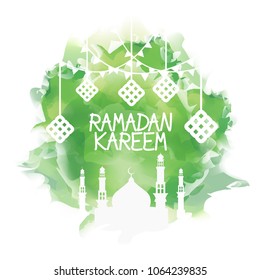 Ramadan Kareem watercolor Design. Ramadan Celebration, Vector Illustration for greeting card, poster and voucher.