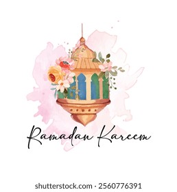 Ramadan Kareem watercolor illustration, Islamic Ramadan Kareem greetings vector