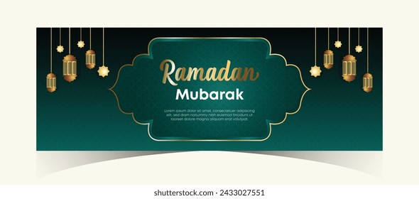 Ramadan Kareem Web Background Super Sale Banner with Podium for Display of product. Ramadan Mega Big Sale Promotion Poster and Social Media Post. Islamic Special Offer Promotion Banner Design Template
