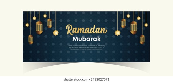 Ramadan Kareem Web Background Super Sale Banner with Podium for Display of product. Ramadan Mega Big Sale Promotion Poster and Social Media Post. Islamic Special Offer Promotion Banner Design Template