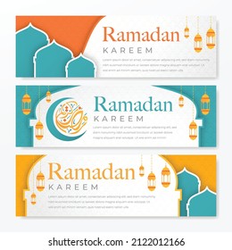 Ramadan Kareem Web Banner Arabic Pattern Paper Style Beautiful Islamic Festival Poster Use For Iftar Party And Eid Mubarak Celebration