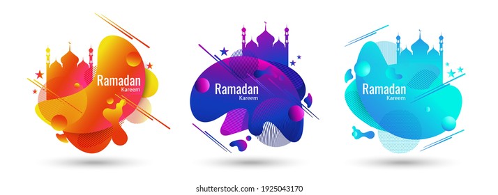 Ramadan Kareem web header or banner Set of modern abstract graphic elements. Gradient abstract with flowing liquid shapes.