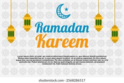 Ramadan Kareem with a white background and gold lanterns for Islamic holiday greetings