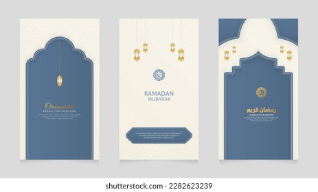 Ramadan Kareem White and Blue Islamic Arabic Realistic Social Media Stories Collection Template