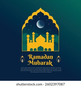 Ramadan Kareem window and lantern background. Modern Islamic greeting card template and wallpaper design. Social media poster and banner vector illustration