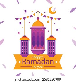 Ramadan Kareem window and lantern backgrounds. Modern Islamic greeting card template and wallpaper design. Poster and social media banner