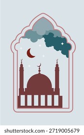 Ramadan Kareem Fenster und Laterne Hintergründe. Moderne islamische Grußkartenvorlage und Tapetendesign