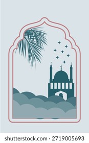 Ramadan Kareem window and lantern backgrounds. Modern Islamic greeting card template and wallpaper design