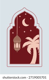Ramadan Kareem Fenster und Laterne Hintergründe. Moderne islamische Grußkartenvorlage und Tapetendesign