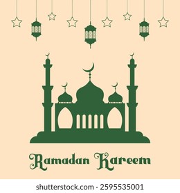Ramadan Kareem window and lantern vector background. Modern Islamic greeting card template design.