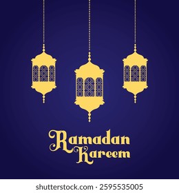 Ramadan Kareem window and lantern vector background. Modern Islamic greeting card template design.