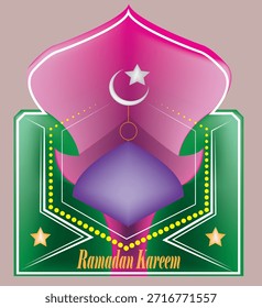 Ramadan Kareem window and lantern vector background. Modern Islamic greeting card template design.