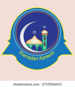 Ramadan Kareem window and lantern vector background. Modern Islamic greeting card template design.